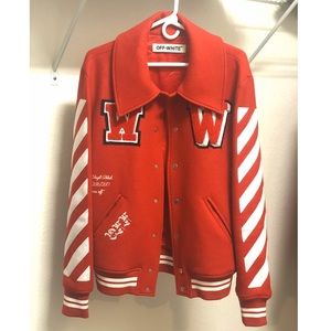 OFF-WHITE Red and White Varsity Jacket size small